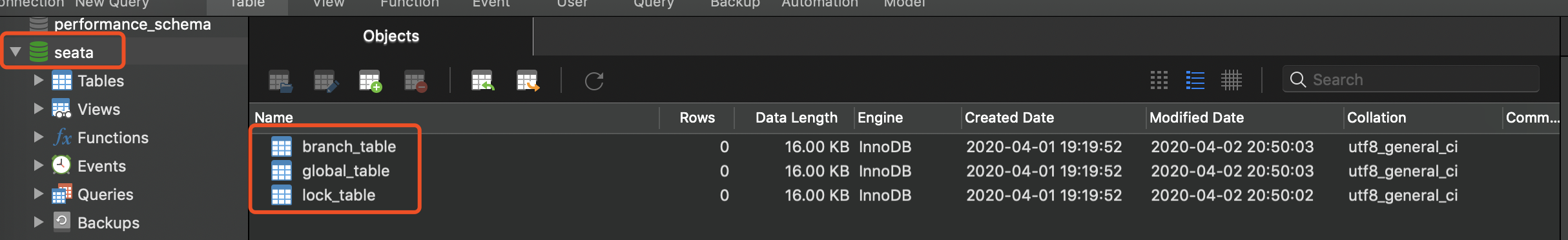 seata 数据库 - MySQL 5.X