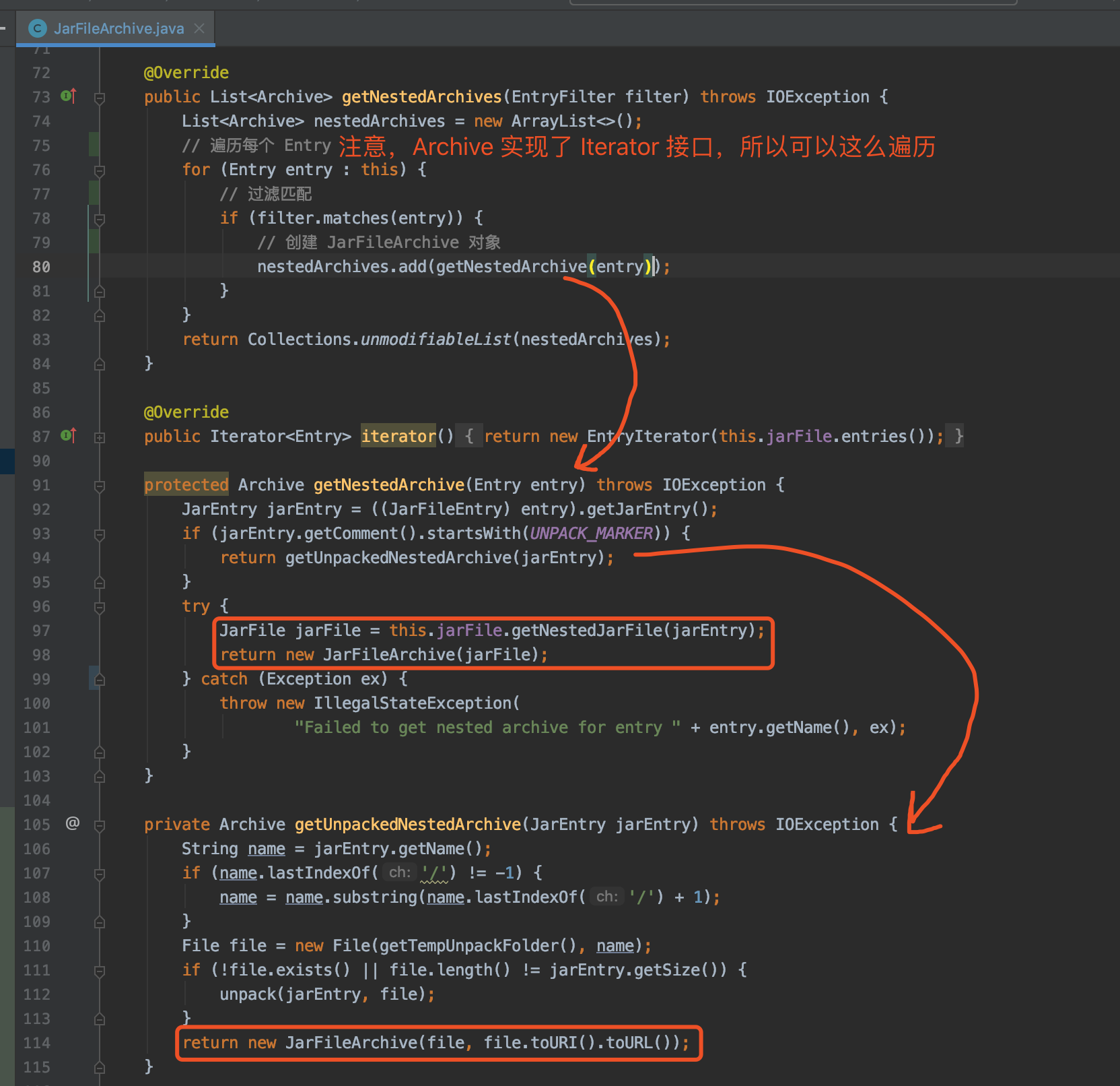 JarFileArchive 的 `#getNestedArchives(EntryFilter filter)` 方法